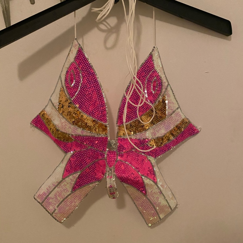 Y2K sequin tie butterfly top